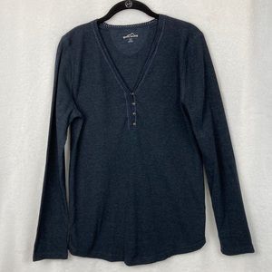 Eddie Bauer Women’s Crochet Lace Edge Thermal Knit Top sz XL